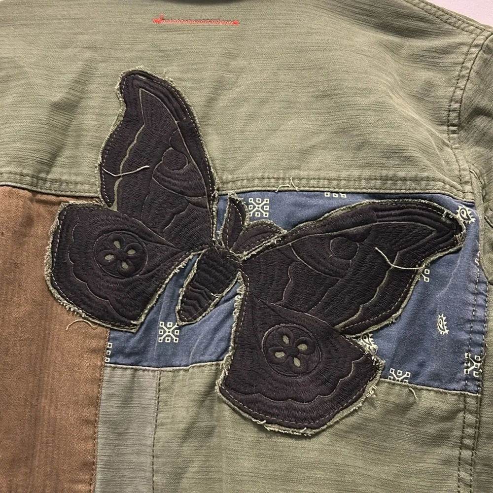 Anthropologie Hei Hei Boho Patchwork Army Green Utility Jacket - Picture 4 of 6